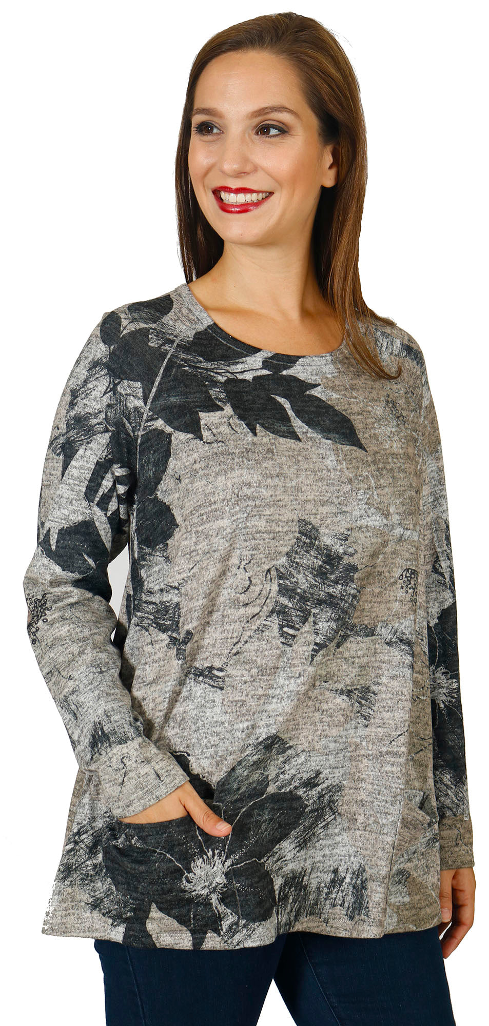 Impulse California Women's Black Floral Patch Pocket Sweater