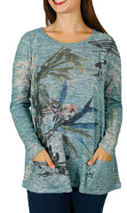 Impulse California Women's Bird Watercolor Patch Pocket Sweater