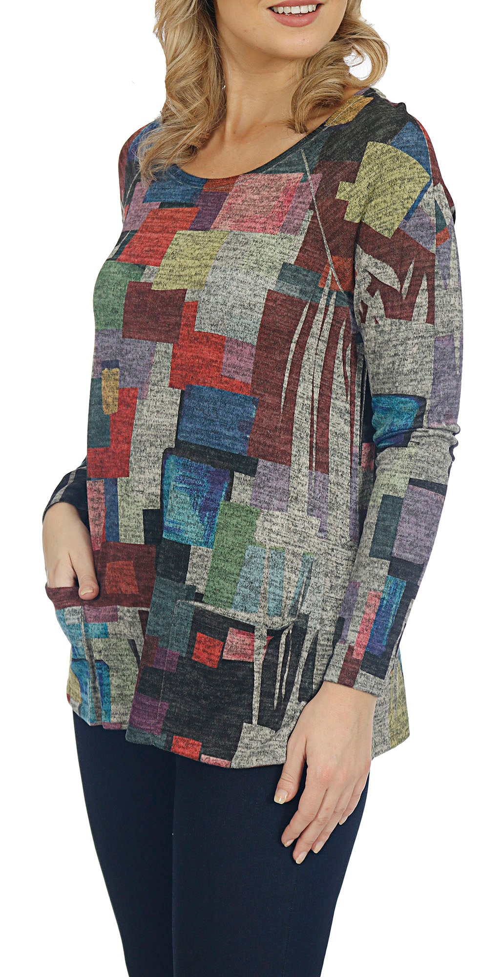 Impulse California Women's Pop of Colors Patch Pocket Sweater
