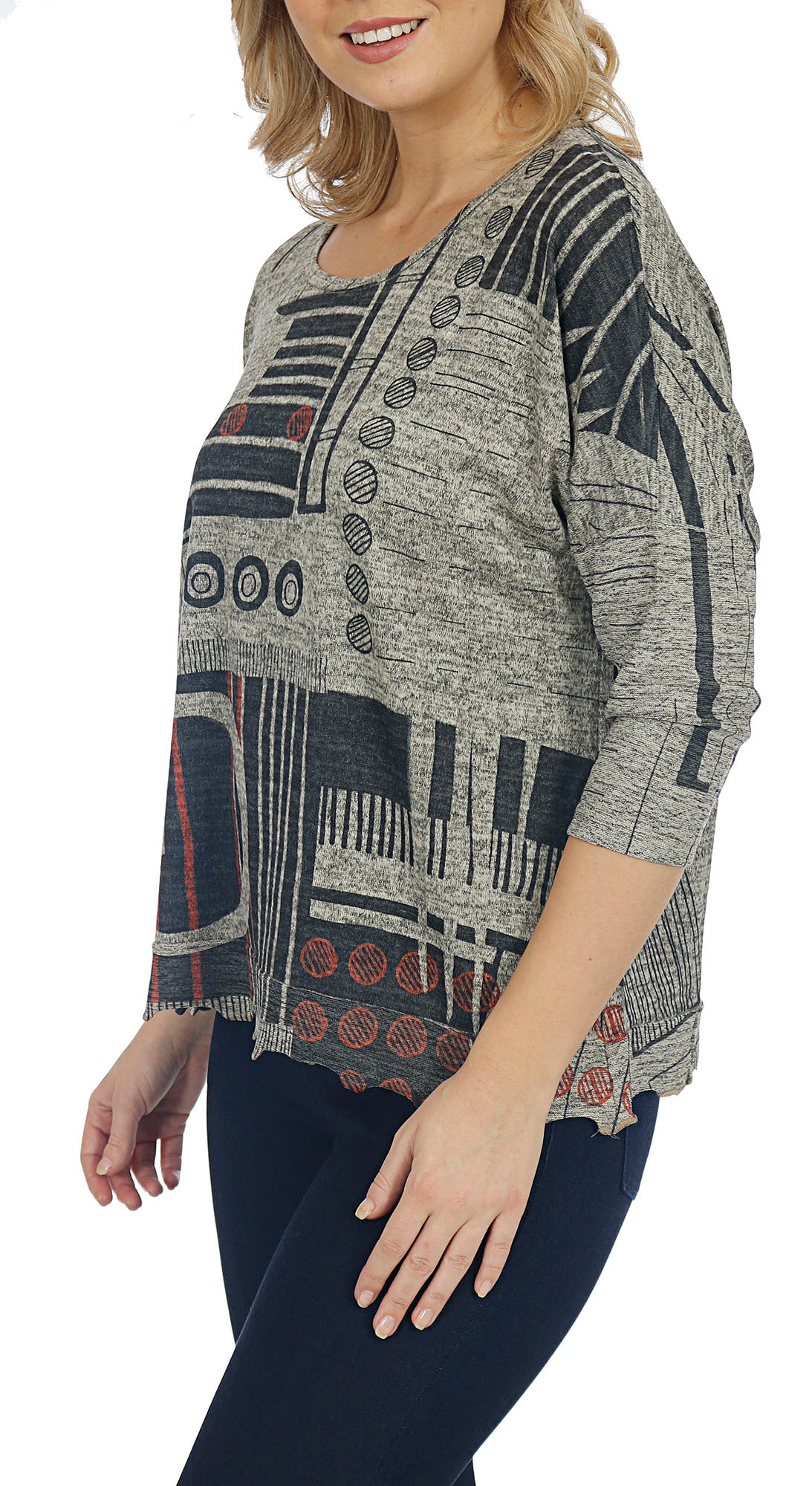 Impulse California Women's Vintage Printed Lettuce Trim Blouse
