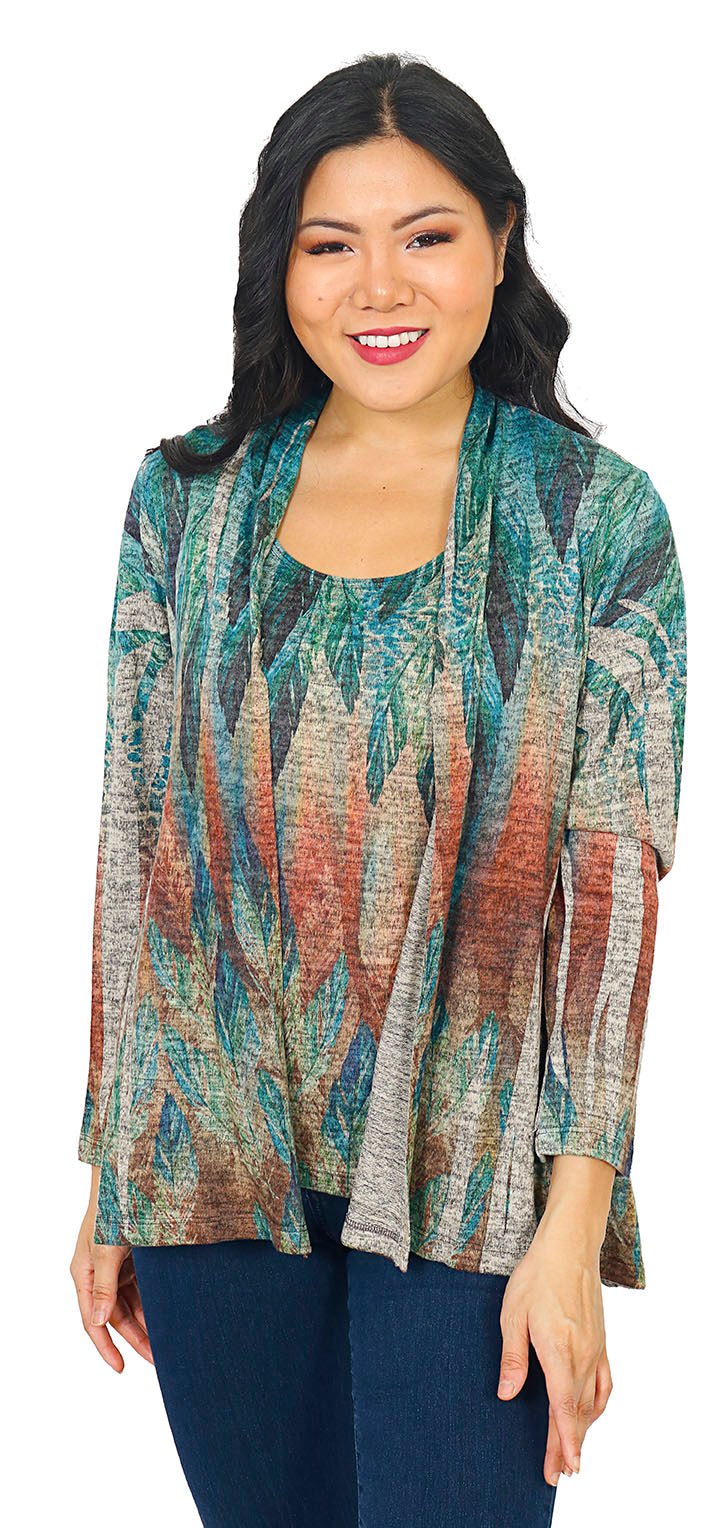 Impulse California Women's Cardigan and Matching Tank Top Feathers Set