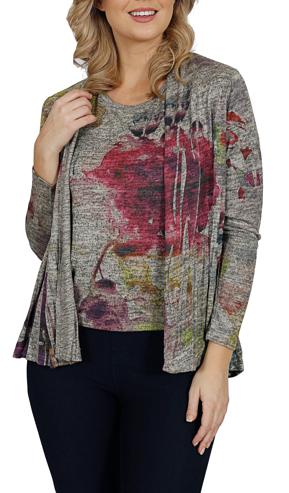 Impulse California Women's Floral Cardigan and Tank Top Set