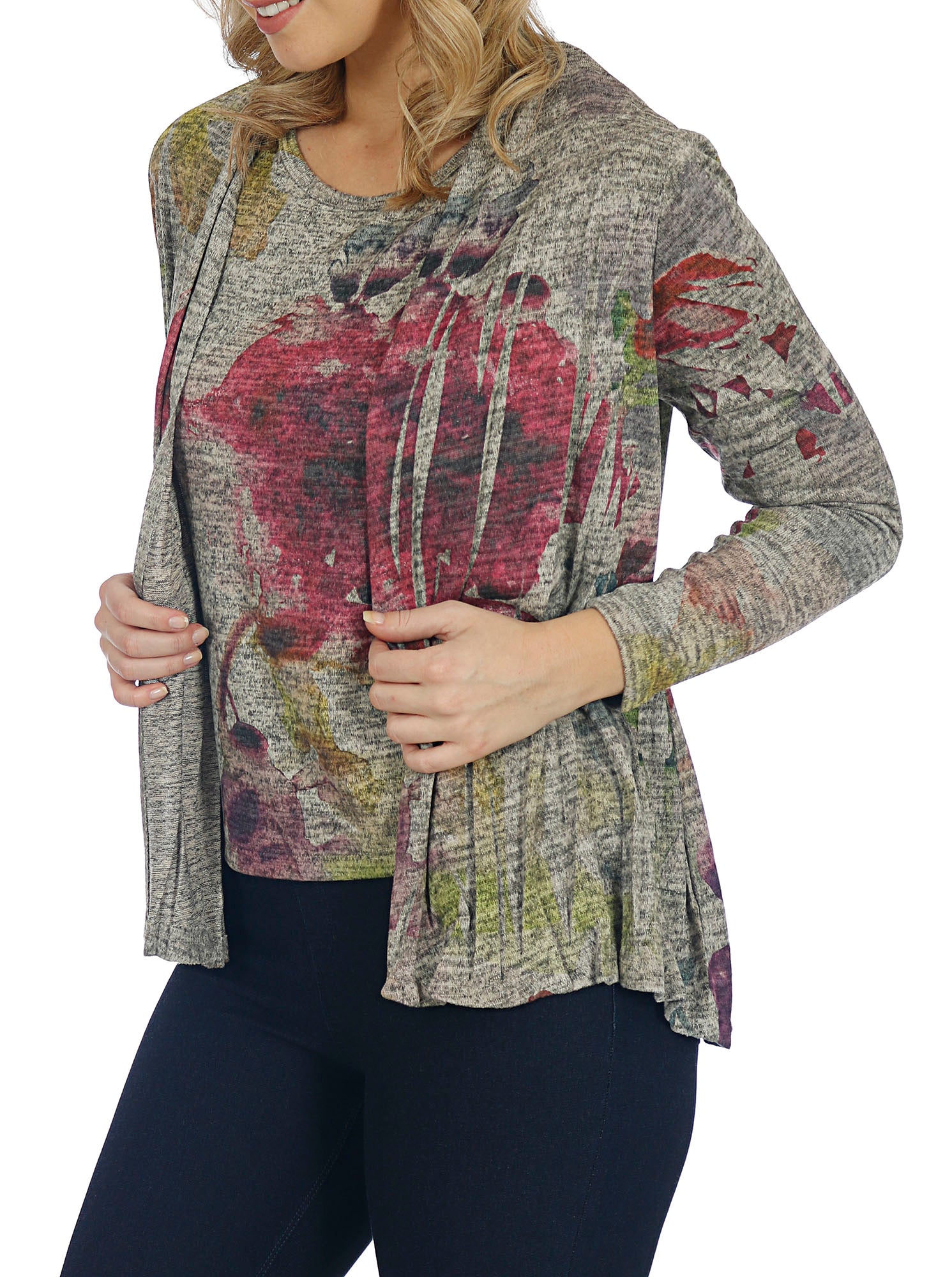 Impulse California Women's Floral Cardigan and Tank Top Set