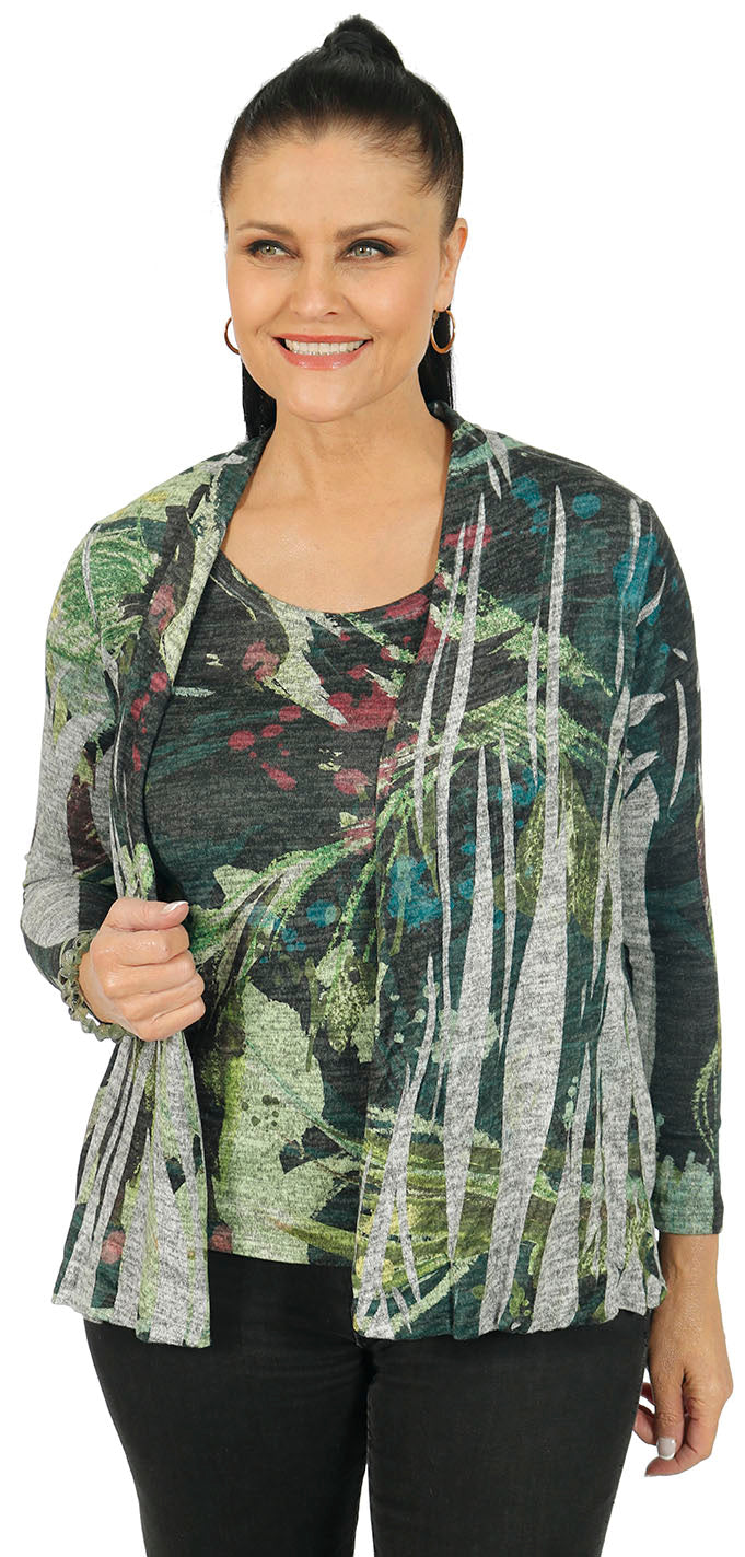 Impulse California Women's Forest Green Cardigan and Tank Top Set