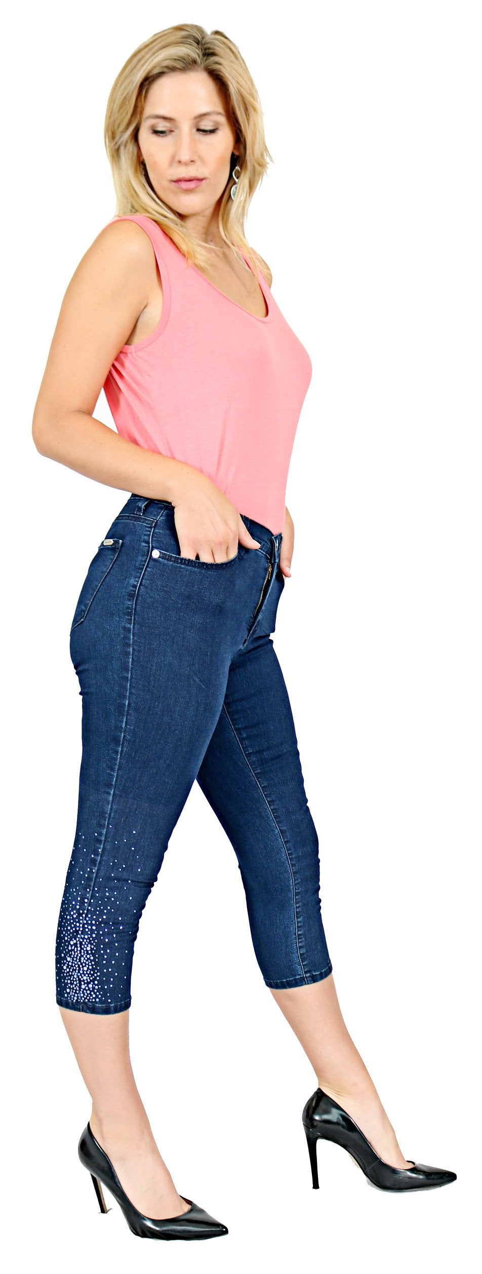 TrueSlim™ Denim Starburst Stone Capri