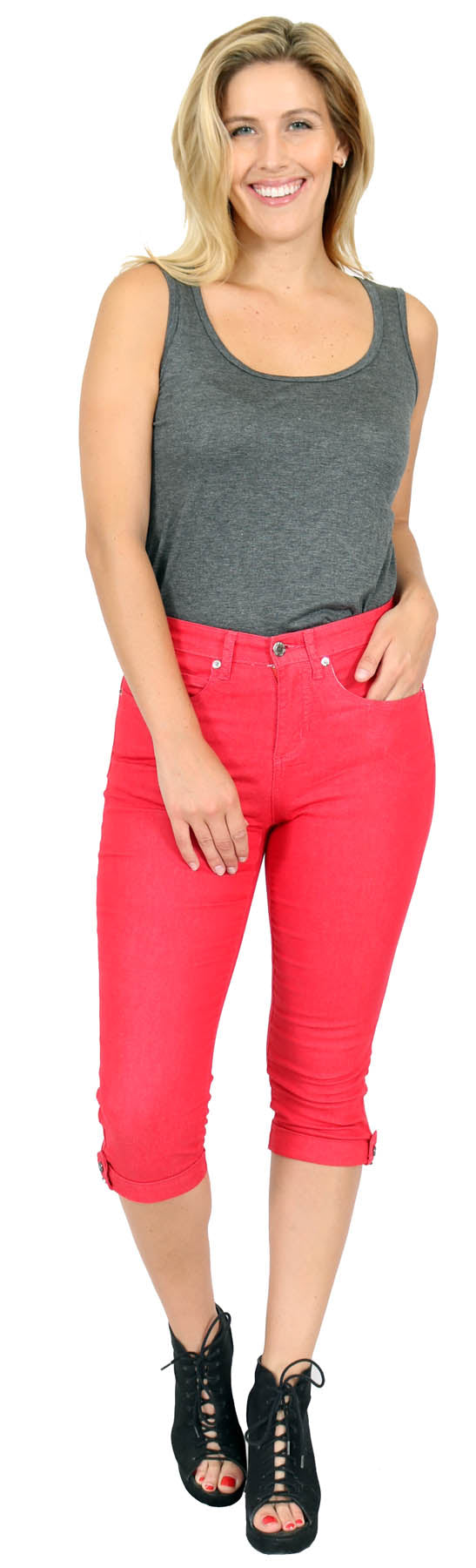 TrueSlim Coral tab and stone capri front view