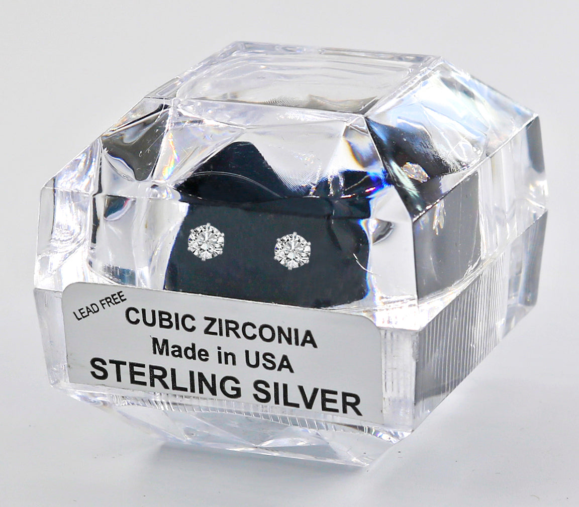 Sterling Silver Round Cut Cubic Zirconia Earrings with Crystal Box 3 carat (7 1/2 MM)