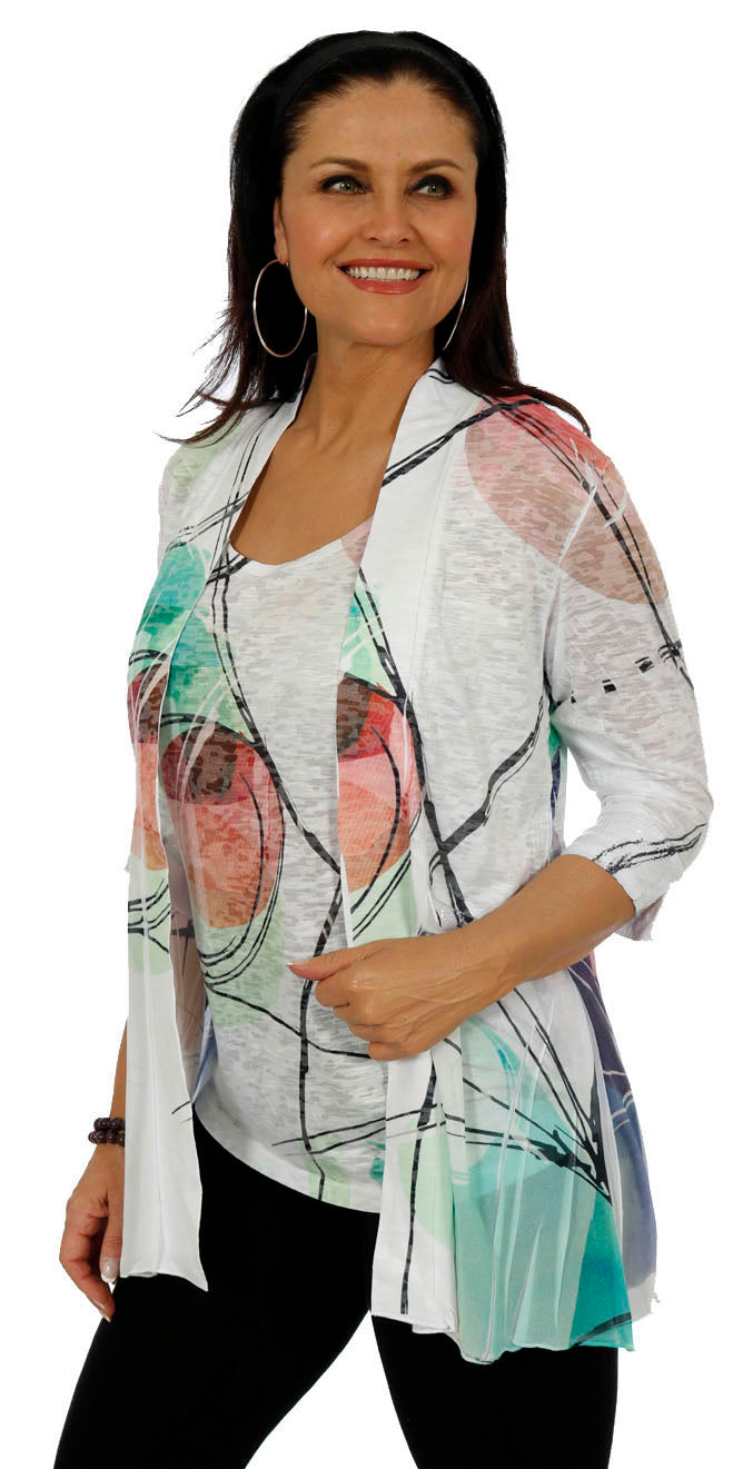 Impulse California Geo Sketch Printed Cardigan Set
