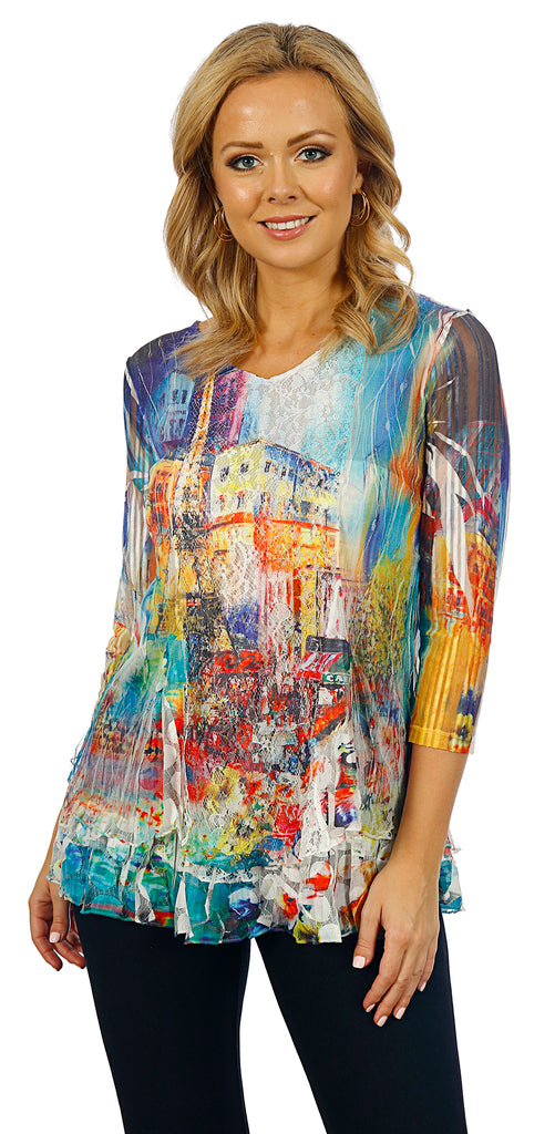 Impulse California Mixed Media Top with Lace Overlay