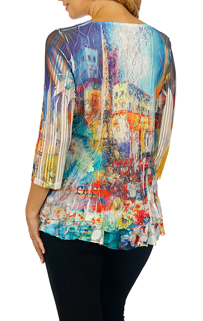 Impulse California Mixed Media Top with Lace Overlay