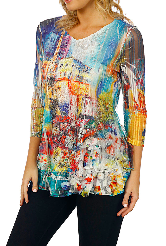 Impulse California Mixed Media Top with Lace Overlay
