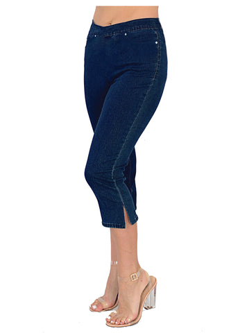 TrueSlim Jeans French Terry capri jeggings with back pockets in indigo