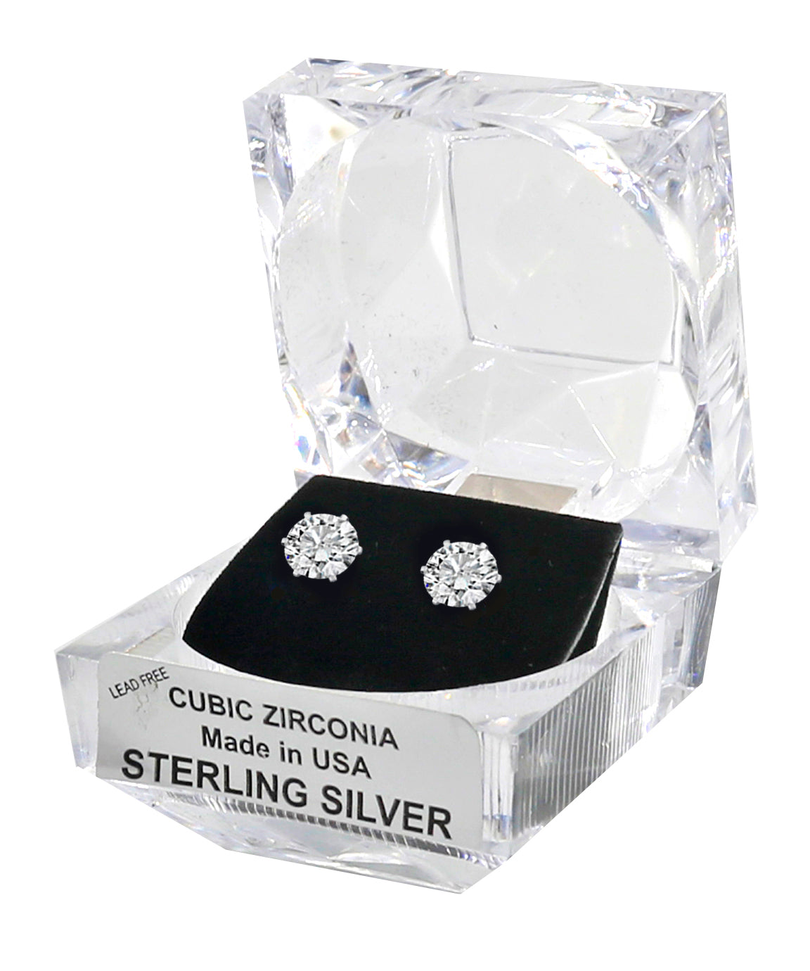 Sterling Silver Round Cut Cubic Zirconia Earrings with Crystal Box 2 carat (6 1/2 MM)