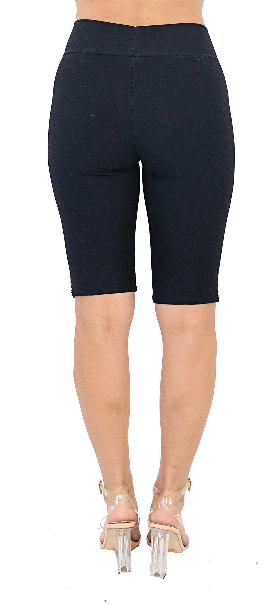 TrueSlim™ Black Short Knit Women's Leggings with Stone Detail