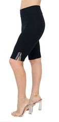 TrueSlim™ Black Short Knit Women's Leggings with Stone Detail