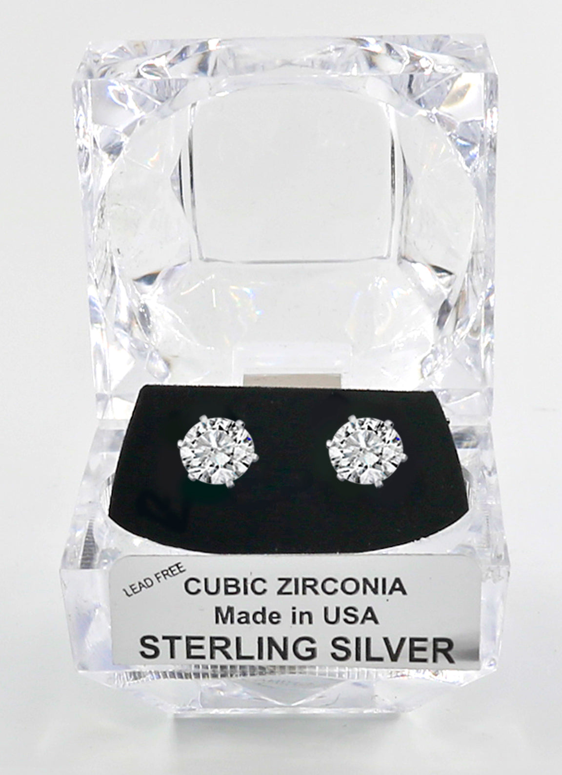 Sterling Silver Round Cut Cubic Zirconia Earrings with Crystal Box 3 carat (7 1/2 MM)