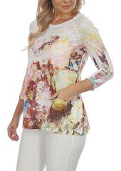 Women's Raglan Sleeve Watercolor Abstract Tunic with Patch Pocket