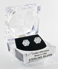 Sterling Silver Round Cut Cubic Zirconia Earrings with Crystal Box 4 carat (8 MM)