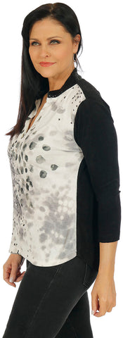 Impulse California Woman's Grayscale Mandarin Collar Top
