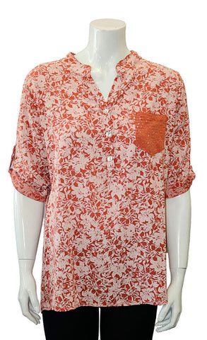 Impulse California Women's Floral Mandarin Collar Top