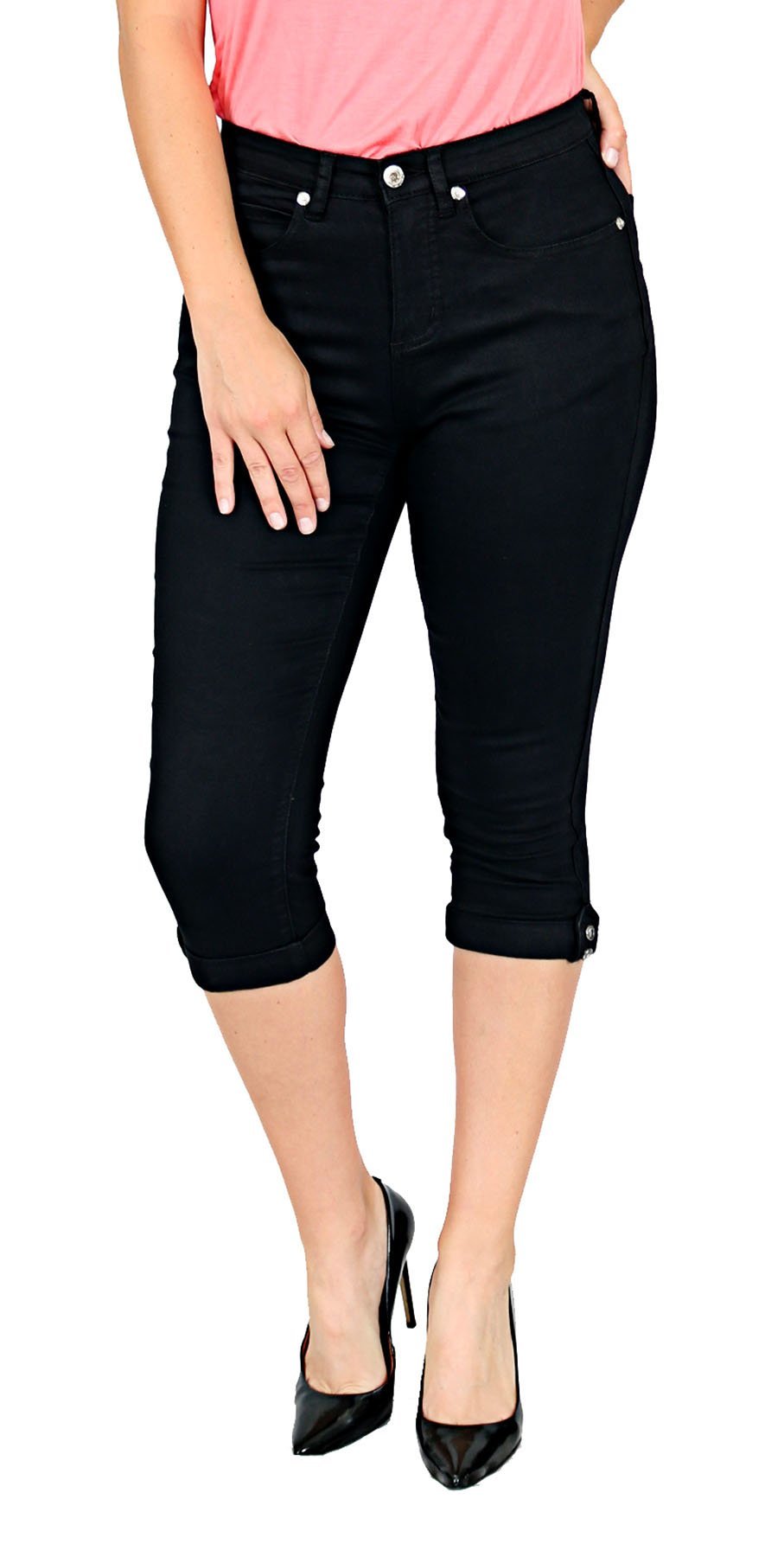 TrueSlim™ High Quality Black Capri with Stone Trim – TrueSlim Jeans