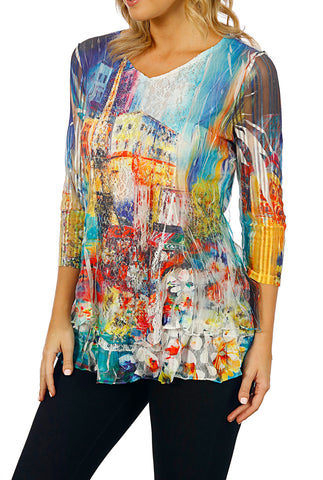 Impulse California Mixed Media Top with Lace Overlay